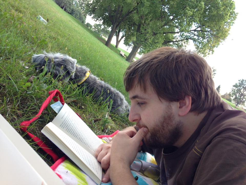 Author Randal Eldon Greene with his blind dog, Missy.